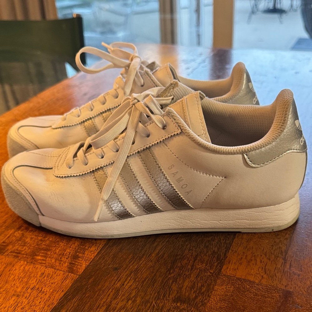 Adidas Samoa White and Silver Sneakers